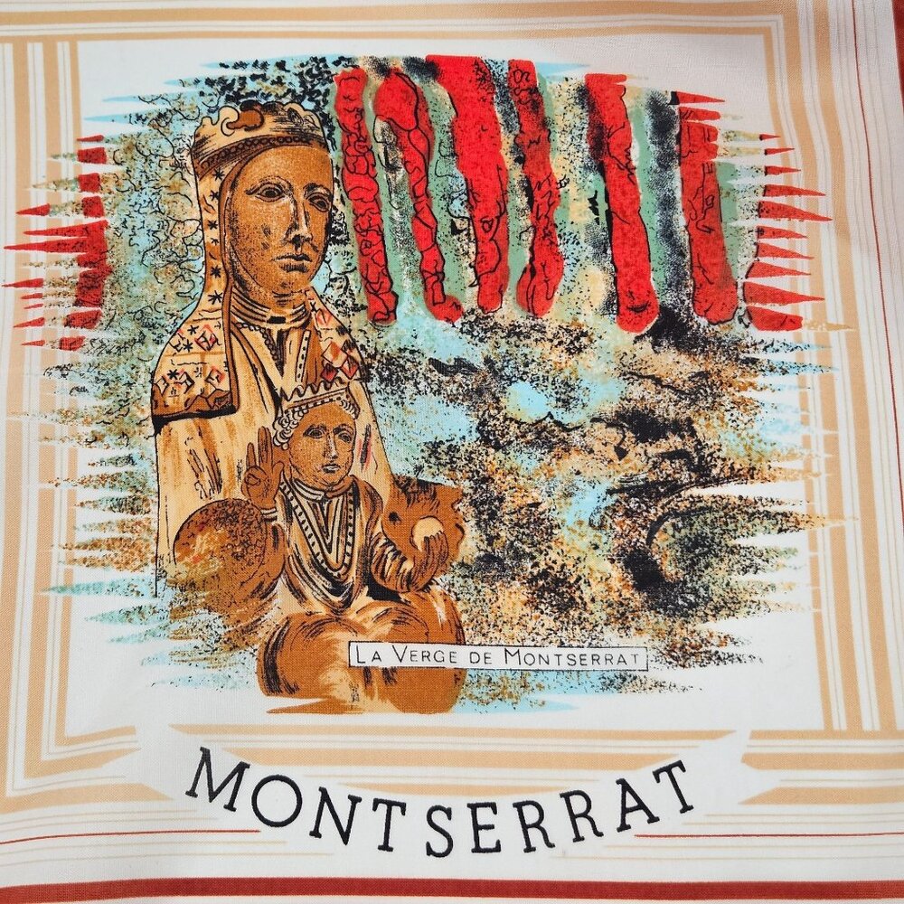 Montserrat Scarf Womens Italian Polyester Religious Cultural Art Beige Red - Picture 2 of 10